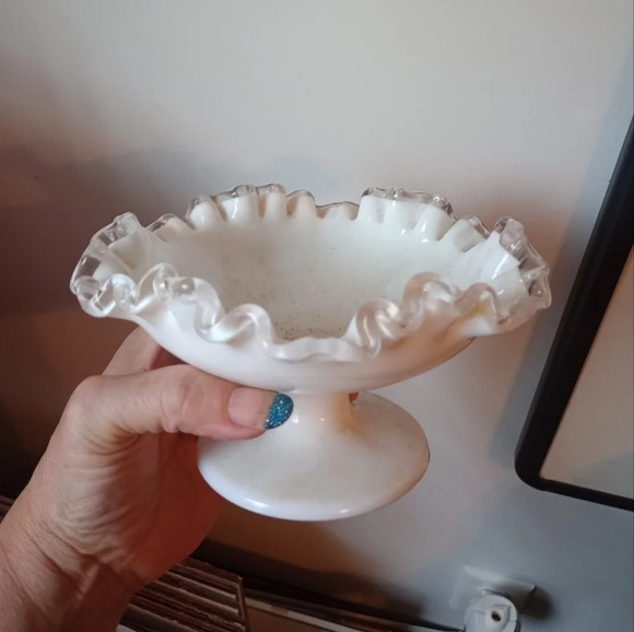 FENTON Milk Glass Hobnail Compote Ruffled Edges - Picture 1 of 3